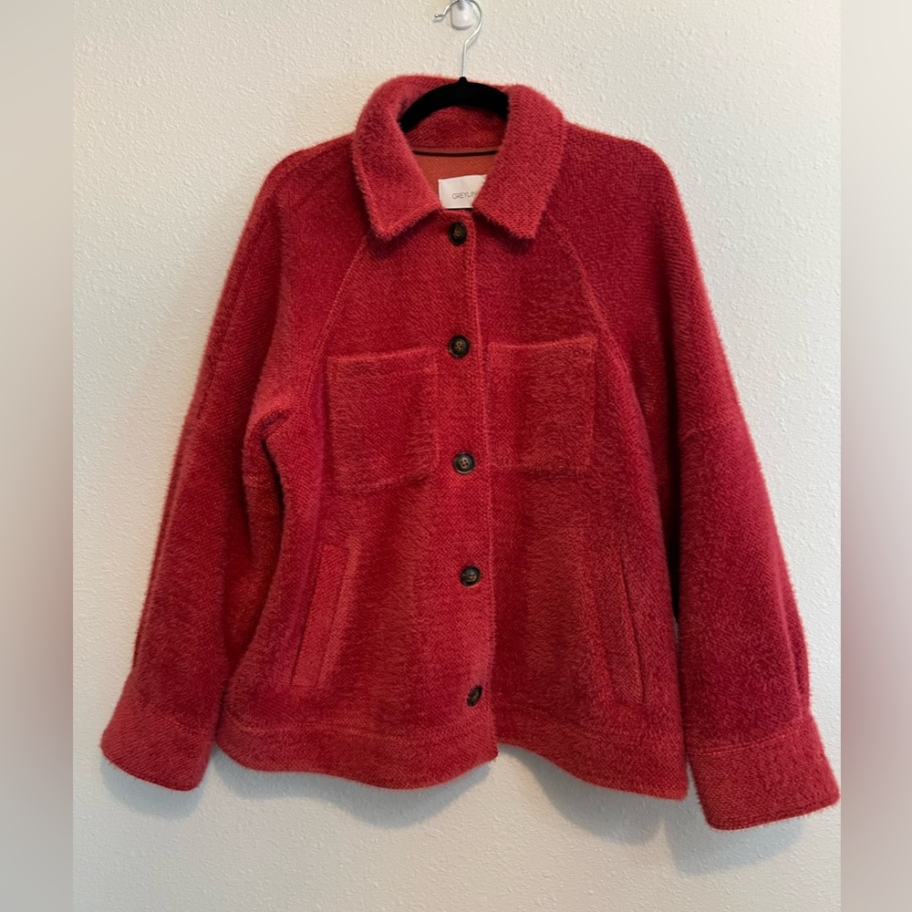 #729 Anthropologie Greylin Red Teddy Jacket Medium - Picture 5 of 8